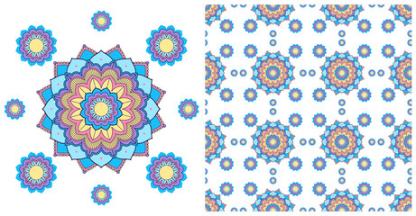 Seamless design with colorful mandalas pattern