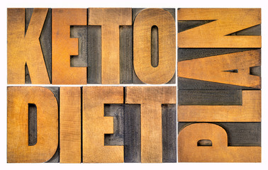 keto diet plan word abstract in wood type