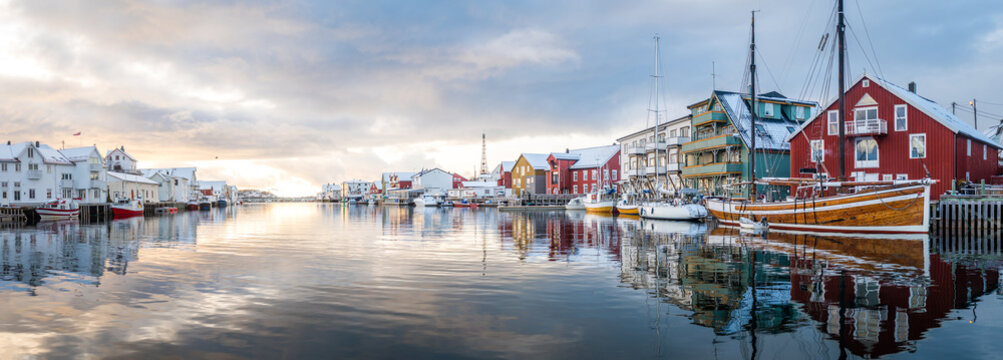 beautiful fishing town of henningsvaer at lofoten islands, norway	