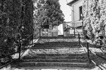 Beautiful old St. Paraskeva Church staircase in Troyan, Lovech Province, Bulgaria