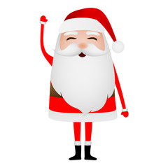 Cartoon funny santa claus waving hand isolated on white