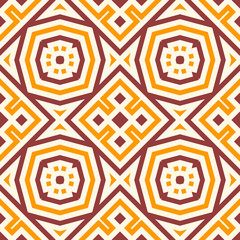 Abstract ornamental geometric seamless pattern with different shapes. Striped square mosaic, tile background, wrapping paper. Vector illustration.      