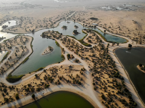 Dubai, Dubai / United Arab Emirates / 10 19 2019: Al Qudra Lakes in Dubai