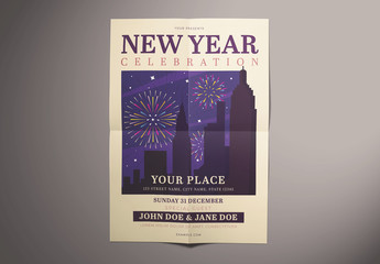 New Year Celebration Flyer Layout with Fireworks