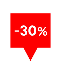 Sale - minus 30 percent - red tag isolated - vector