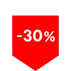 Sale - minus 30 percent - red tag isolated - vector