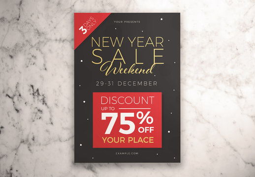 New Year Sale Weekend Flyer Layout with Illustrative Elements