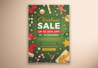 Christmas Sale Flyer Layout with Illustrative Ornaments