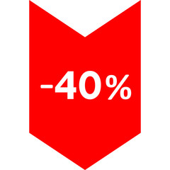 Sale - minus 40 percent - red tag isolated - vector
