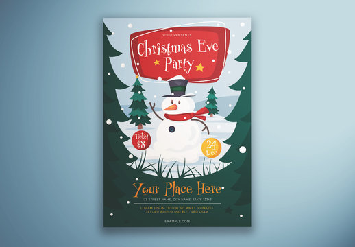 Christmas Eve Party Flyer Layout with Snowman
