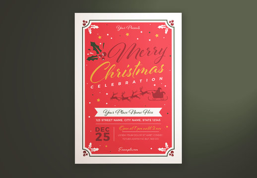Christmas Celebration Flyer Layout with Santa and Reindeer
