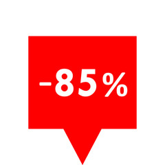 Sale - minus 85 percent - red tag isolated - vector