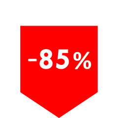Sale - minus 85 percent - red tag isolated - vector