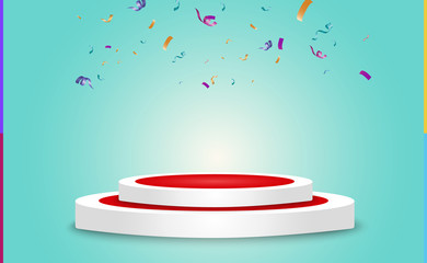 Lots of colorful tiny confetti and ribbons on transparent background. Festive event and party. Multicolor background. Colorful bright confetti isolated on the podium.