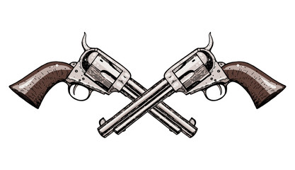 Hand drawn revolvers vector illustration. Crossbones guns. Vintage illustration. - obrazy, fototapety, plakaty