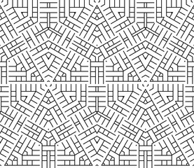 Thin line striped hexagon, triangle, rhombus seamless pattern. Linear geometric background. Wrapping paper. Vector illustration.      