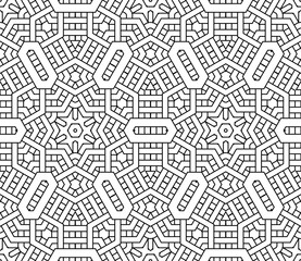 Thin line striped hexagon, triangle, rhombus seamless pattern. Linear geometric background. Wrapping paper. Vector illustration.      