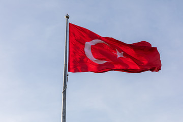 National Flag of Turkey in the windy sky, Istanbul
