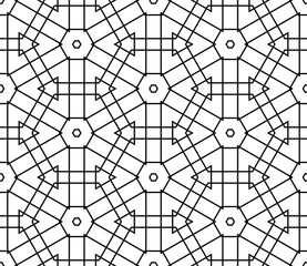 Thin line striped hexagon, triangle, rhombus seamless pattern. Linear geometric background. Wrapping paper. Vector illustration.      