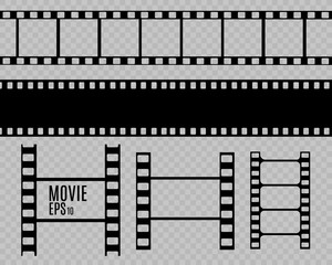 Set of film vector stripes isolated on transparent background.Film strip roll. Vector cinema background.