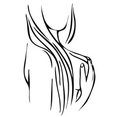 Sketch topless silhouette of a girl covers a breast with hands. Hand drawn sexy young naked woman.