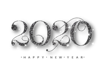 2020 Happy new year. Black Numbers Design of greeting card. Black Shining Pattern. Happy New Year Banner with 2020 Numbers.
