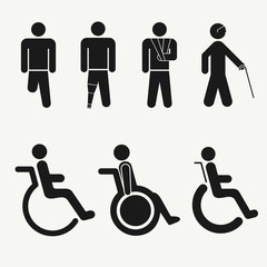 Disabled people care icons set vector illustration