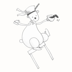 Crazy rabbit in hat on the chair