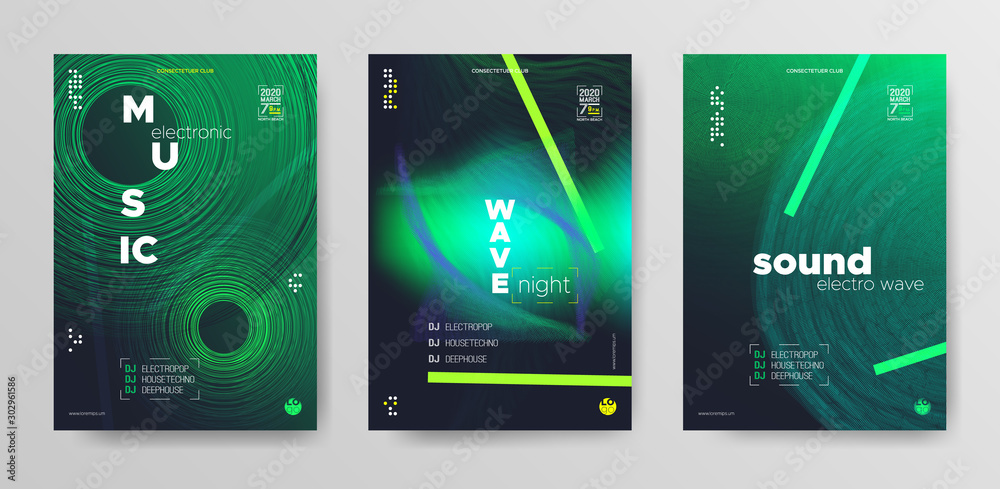 Poster wave music fest. vibrant electronic beat. vector