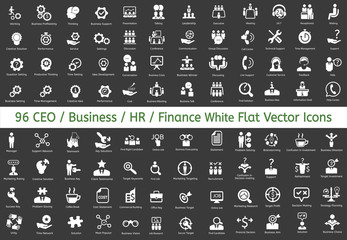 96 Ceo, HR, Business, Finance icons. Vector flat white icons. - 302962306