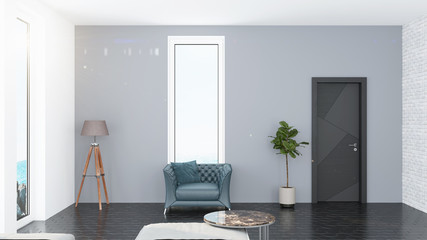 Living room interior in scandinavian style . 3D rendering