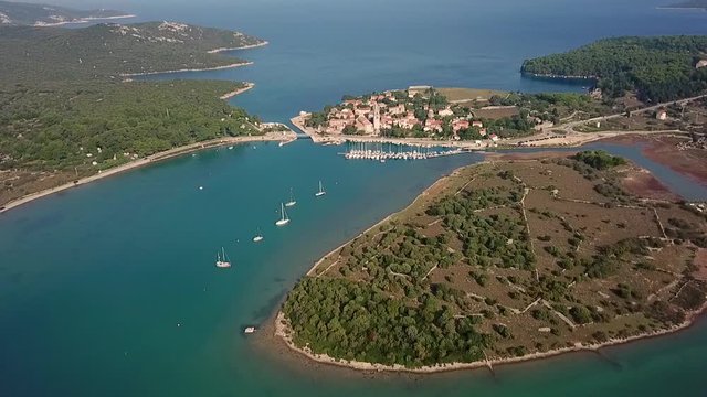 Aerial view of Osor cityscape at Cres island, Croatia.