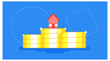 banner for the mortgage theme. illustration of house and gold coins. vector