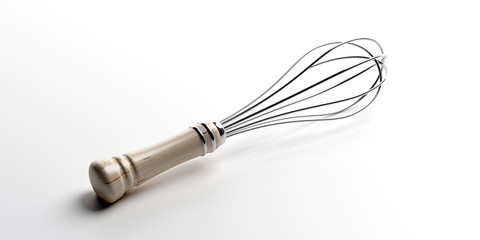 Mixer, wire whisk for cooking, baking. Milk and egg blender isolated against white background, 3d illustration