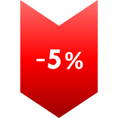 Sale - minus 5 percent - red gradient tag isolated - vector