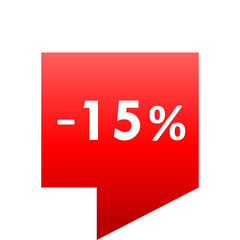 Sale - minus 15 percent - red gradient tag isolated - vector