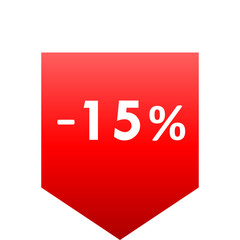 Sale - minus 15 percent - red gradient tag isolated - vector