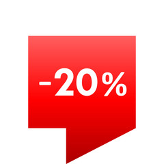 Sale - minus 20 percent - red gradient tag isolated - vector