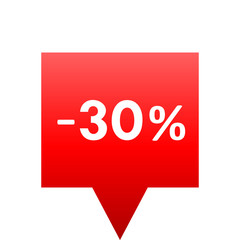 Sale - minus 30 percent - red gradient tag isolated - vector
