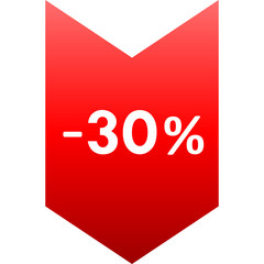 Sale - minus 30 percent - red gradient tag isolated - vector