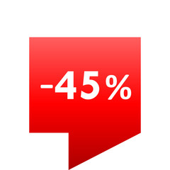 Sale - minus 45 percent - red gradient tag isolated - vector