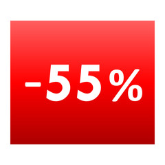 Sale - minus 55 percent - red gradient tag isolated - vector