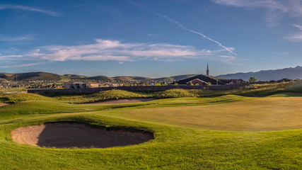 Panorama frame Sand traps or hazards on a golf course