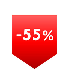 Sale - minus 55 percent - red gradient tag isolated - vector