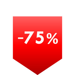 Sale - minus 75 percent - red gradient tag isolated - vector