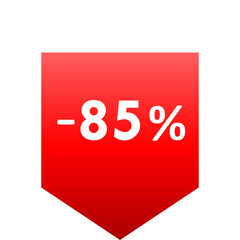 Sale - minus 85 percent - red gradient tag isolated - vector