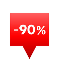 Sale - minus 90 percent - red gradient tag isolated - vector