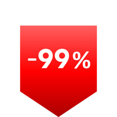 Sale - minus 99 percent - red gradient tag isolated - vector