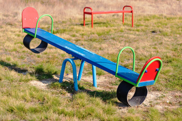 Playground in the countryside, with different types of swings and swings for children.
