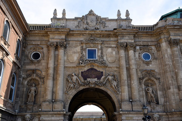 Fototapeta na wymiar Landmark Arched gateway entrance of the Lions Court in the Buda Castle in Budapest